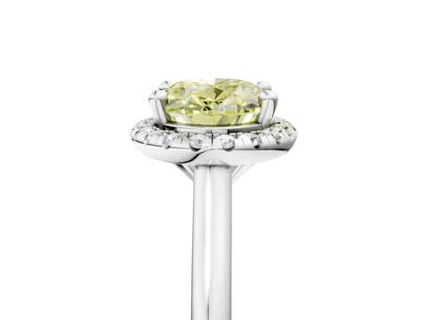 White gold Fancy Yellow Oval Cut Halo Round Diamond Solitaire Engagement Ring with Pave Band and Four-Prong Setting_29