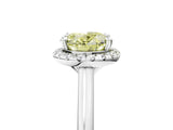 White gold Fancy Yellow Oval Cut Halo Round Diamond Solitaire Engagement Ring with Pave Band and Four-Prong Setting_29