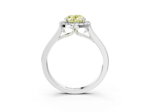 White gold Fancy Yellow Oval Cut Halo Round Diamond Solitaire Ring with Pavé Band and Four-Prong Setting_3