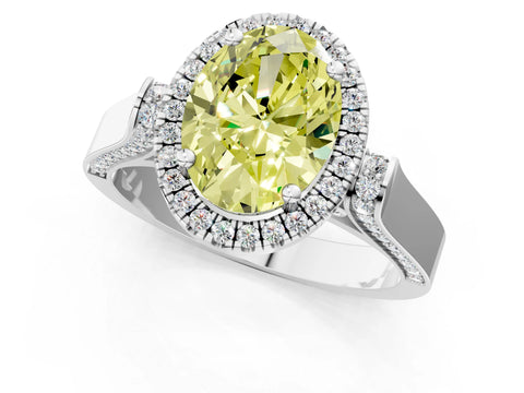 White gold Fancy Yellow Oval Cut Halo Round Diamond Twist Band with Four-Prong Setting_25