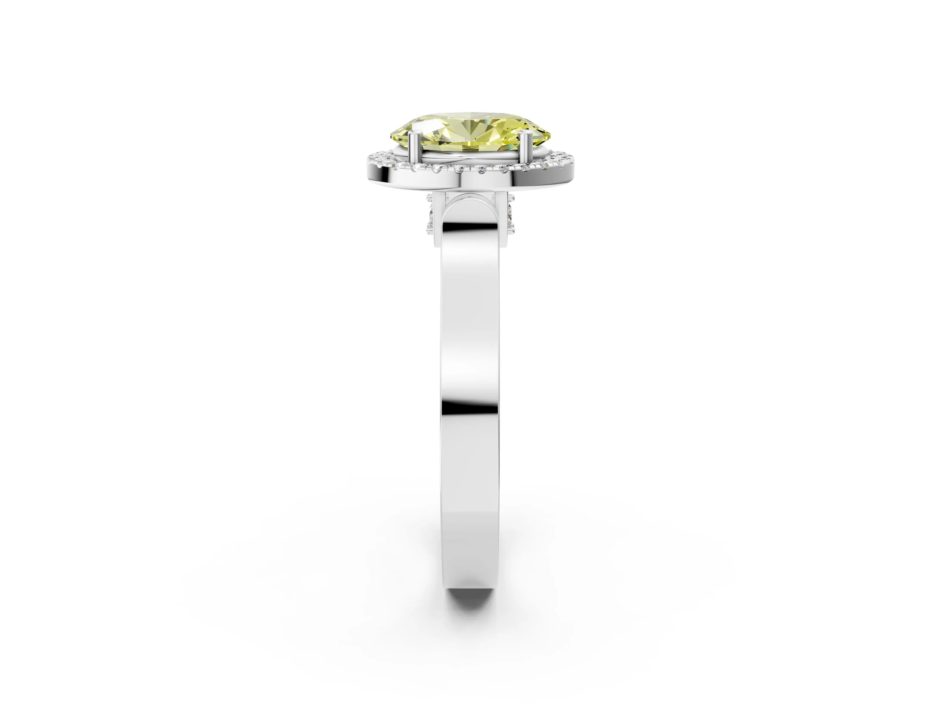 White gold Fancy Yellow Oval Cut Halo Round Diamond Twist Band with Four-Prong Setting_26