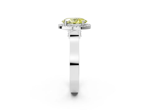 White gold Fancy Yellow Oval Cut Halo Round Diamond Twist Band with Four-Prong Setting_26