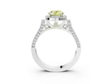 White gold Fancy Yellow Oval Cut Halo Round Diamond Twist Band with Four-Prong Setting_27