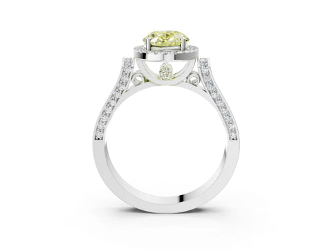 White gold Fancy Yellow Oval Cut Halo Round Diamond Twist Band with Four-Prong Setting_27