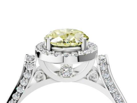 White gold Fancy Yellow Oval Cut Halo Round Diamond Twist Band with Four-Prong Setting_28