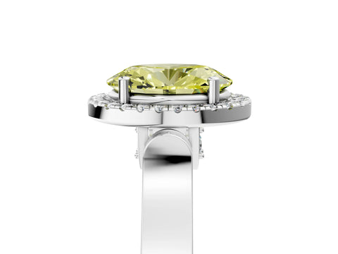 White gold Fancy Yellow Oval Cut Halo Round Diamond Twist Band with Four-Prong Setting_29