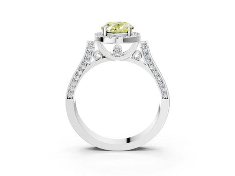 White gold Fancy Yellow Oval Cut Halo Round Diamond Twist Band with Four-Prong Setting_3
