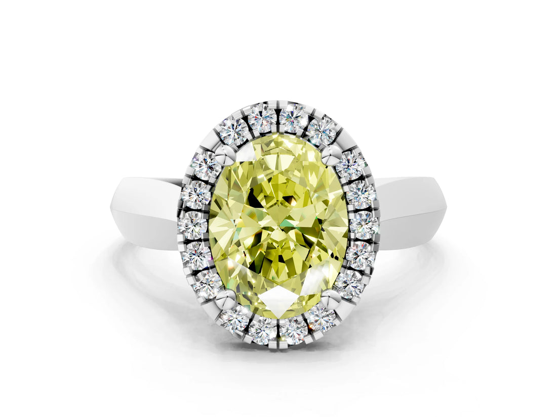 White gold Fancy Yellow Oval  Cut Halo Solitaire Engagement Ring with Square Band and Four-Prong Setting_125