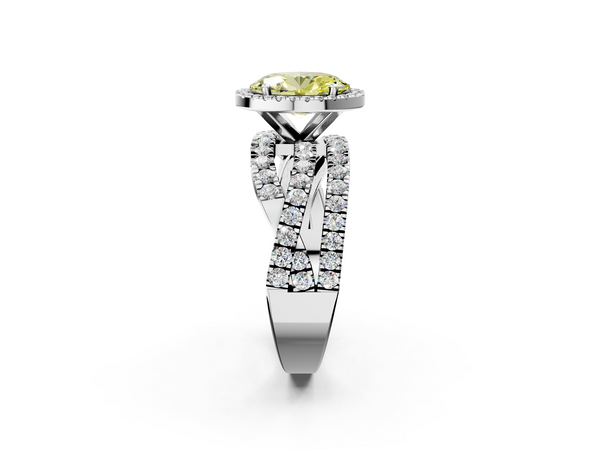 Platinum Fancy Yellow Oval  Cut Halo Split Shank Prong Setting Ring