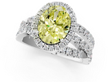 White gold Fancy Yellow Oval  Cut Halo Split Shank Prong Setting Ring_59