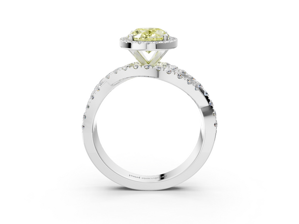 Platinum Fancy Yellow Oval  Cut Halo Split Shank Prong Setting Ring