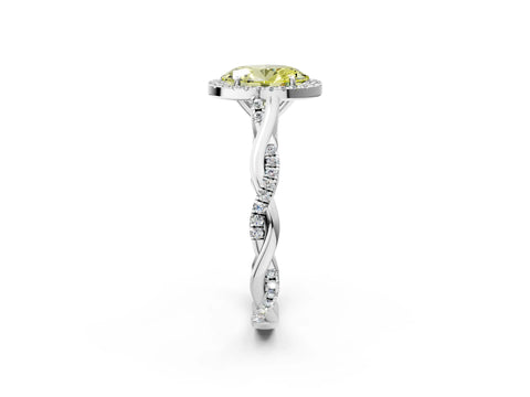 White gold Fancy Yellow Oval Cut Halo Twist Band with Four-Prong Setting_2