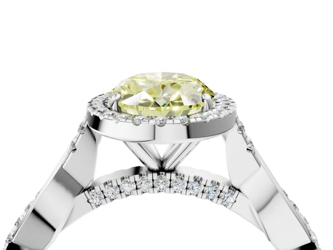 White gold Fancy Yellow Oval Cut Halo Twist Band with Four-Prong Setting_4