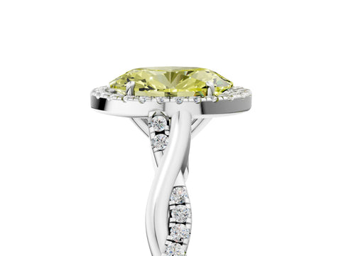 White gold Fancy Yellow Oval Cut Halo Twist Band with Four-Prong Setting_5