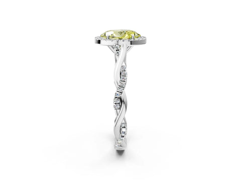 White gold Fancy Yellow Oval Cut Halo Twist Band with Four-Prong Setting_74