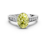 White gold Fancy Yellow Oval  Cut Milgrain Channel Set Engagement Ring with Solitaire Prong Setting_62