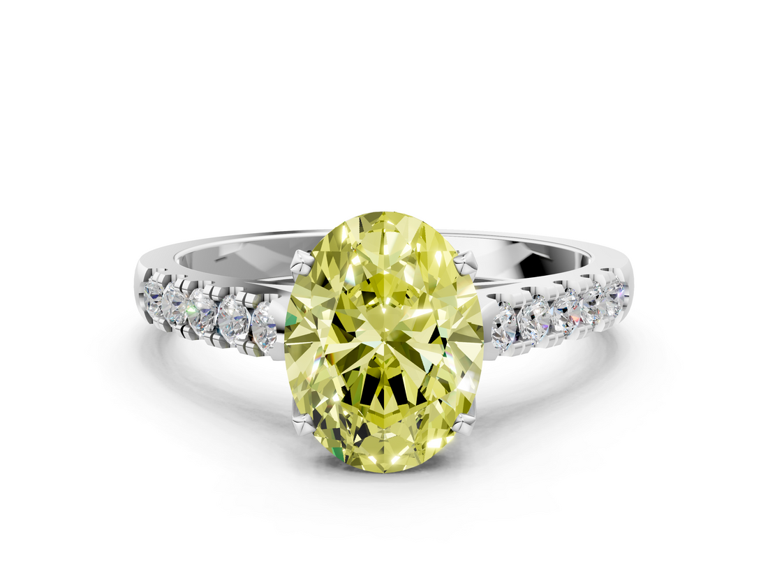White gold Fancy Yellow Oval  Cut Pavé Band Solitaire Ring with Four-Prong Setting_25