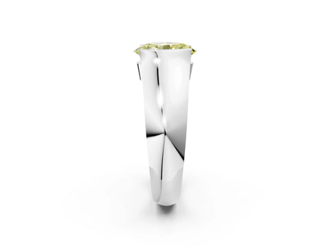 White gold Fancy Yellow Oval Cut Solitaire Bezel Set Diamond Ring with Wide Band_14