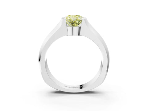 White gold Fancy Yellow Oval Cut Solitaire Bezel Set Diamond Ring with Wide Band_15