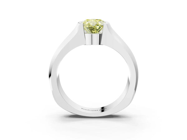 Sterling Silver Oval Half Bezel Engagement Ring Setting for Fancy Yellow Center - Design RJ-777