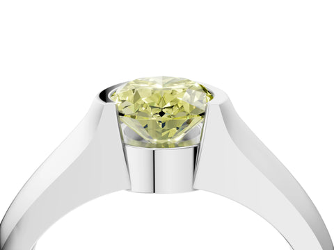 White gold Fancy Yellow Oval Cut Solitaire Bezel Set Diamond Ring with Wide Band_16