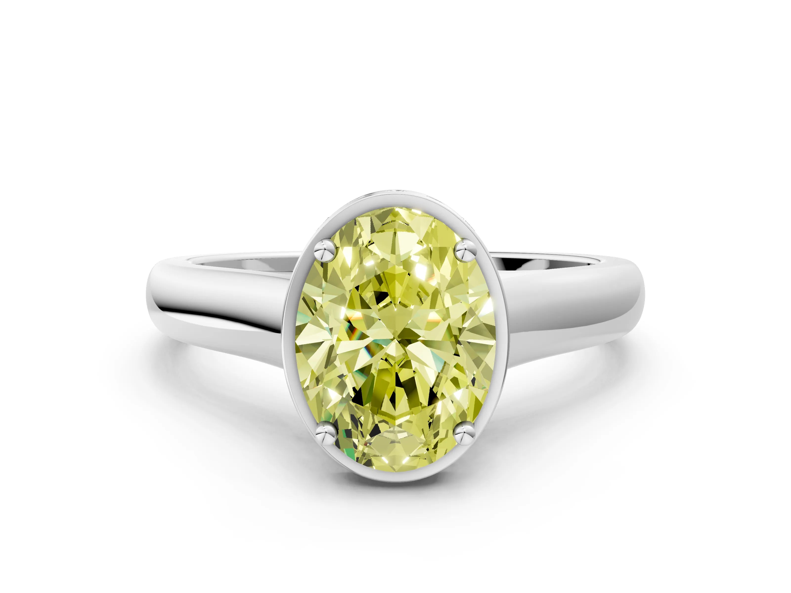 White gold Fancy Yellow Oval Cut Solitaire Diamond Engagement Ring with Four-Prong Setting and Tapered Band_12