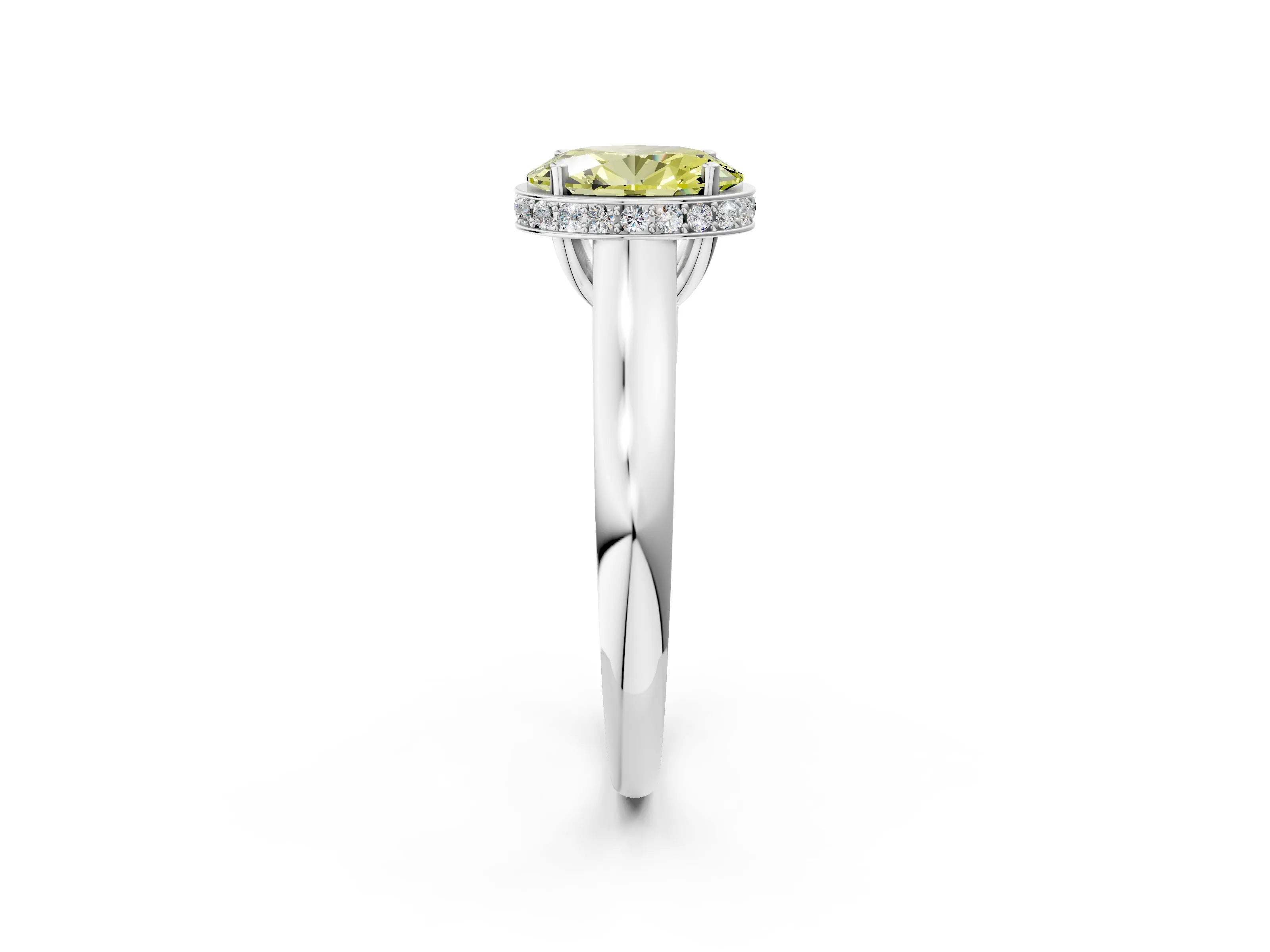 White gold Fancy Yellow Oval Cut Solitaire Diamond Engagement Ring with Four-Prong Setting and Tapered Band_14
