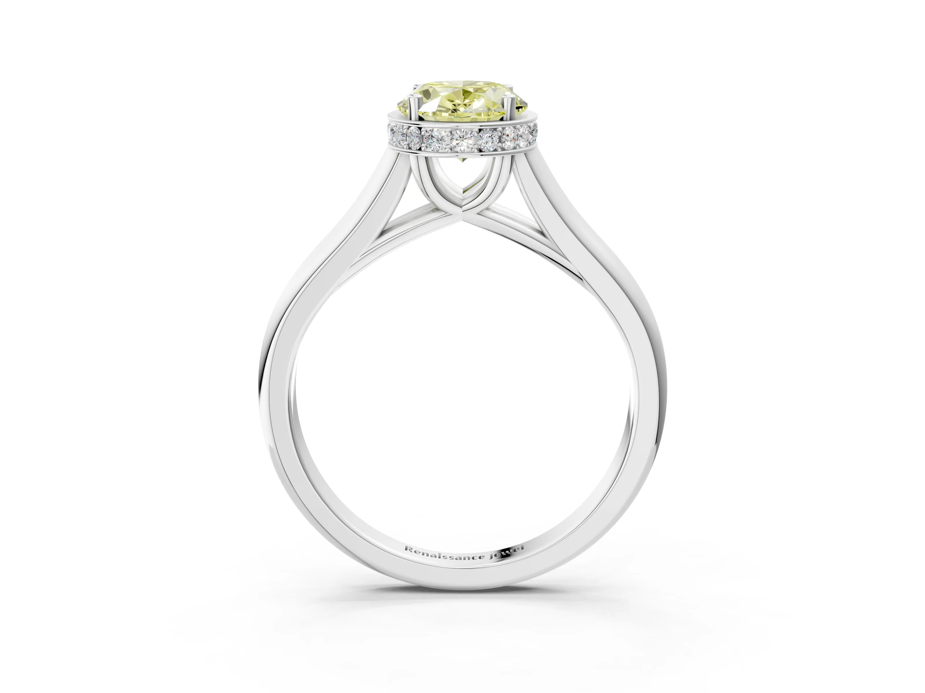 White gold Fancy Yellow Oval Cut Solitaire Diamond Engagement Ring with Four-Prong Setting and Tapered Band_15