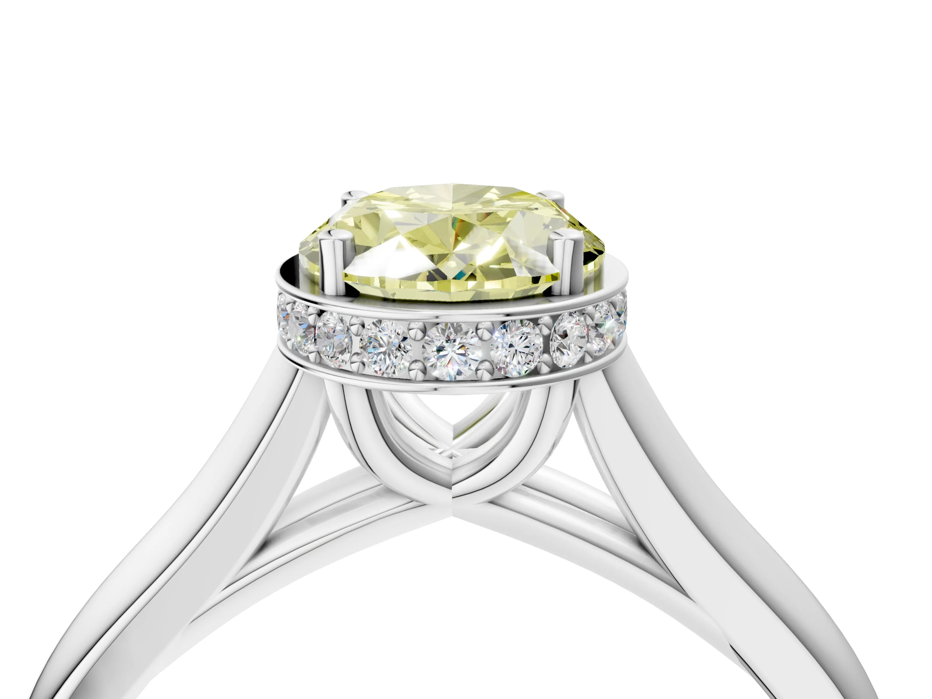 White gold Fancy Yellow Oval Cut Solitaire Diamond Engagement Ring with Four-Prong Setting and Tapered Band_16