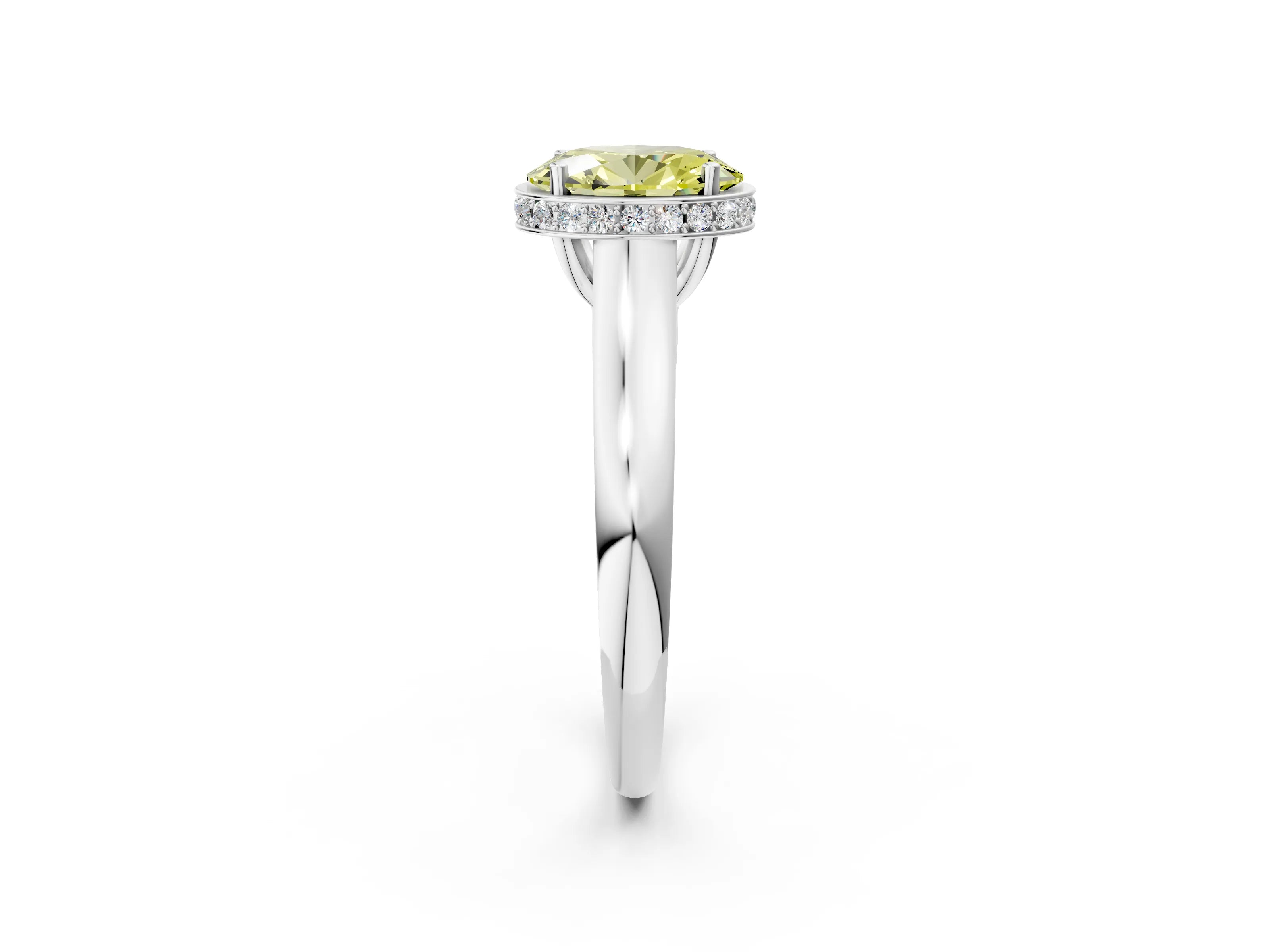 White gold Fancy Yellow Oval Cut Solitaire Diamond Engagement Ring with Four-Prong Setting and Tapered Band_2