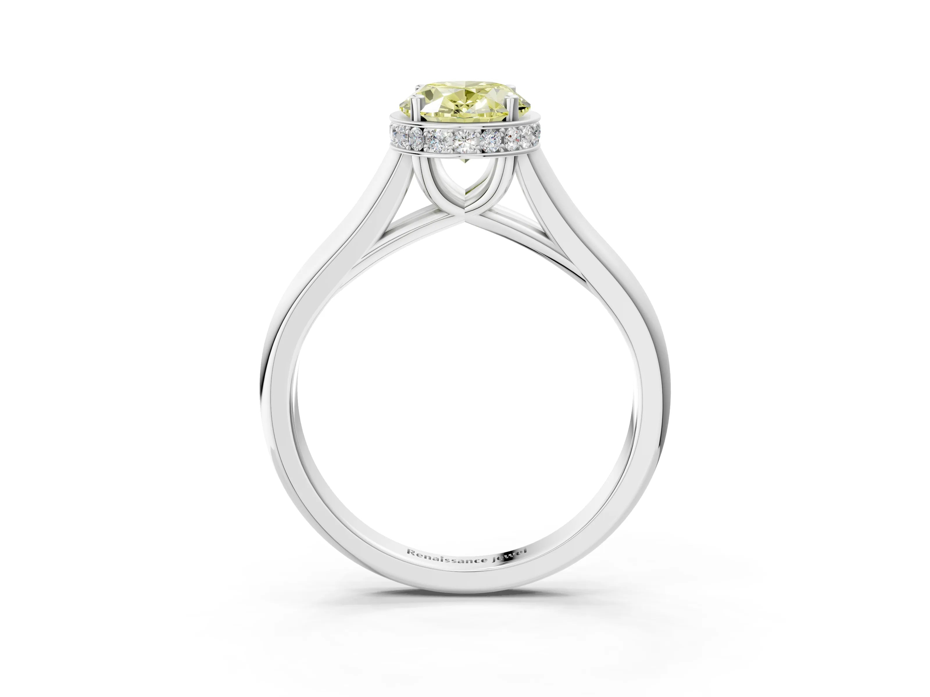 White gold Fancy Yellow Oval Cut Solitaire Diamond Engagement Ring with Four-Prong Setting and Tapered Band_3