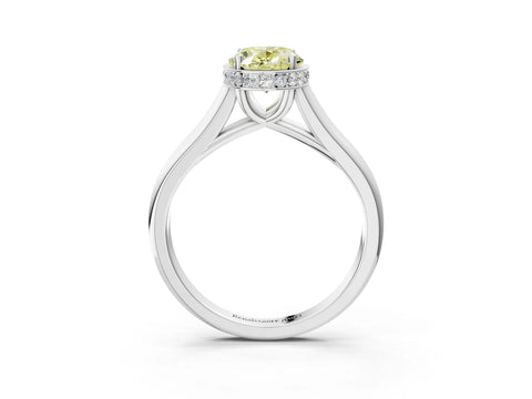 White gold Fancy Yellow Oval Cut Solitaire Diamond Engagement Ring with Four-Prong Setting and Tapered Band_3