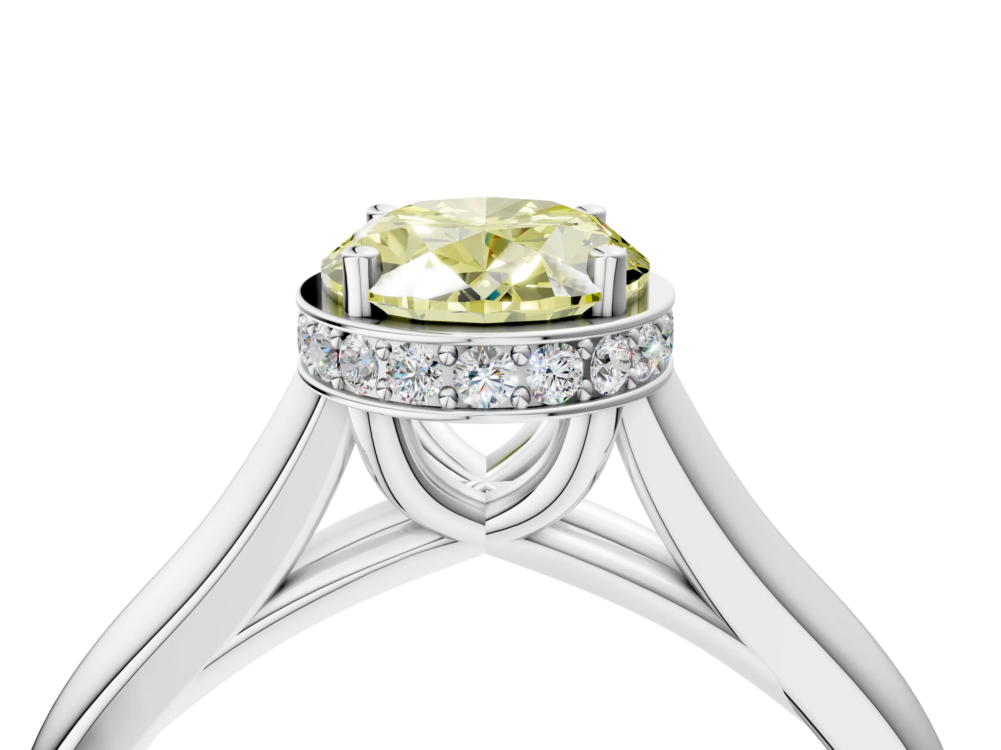White gold Fancy Yellow Oval Cut Solitaire Diamond Engagement Ring with Four-Prong Setting and Tapered Band_4