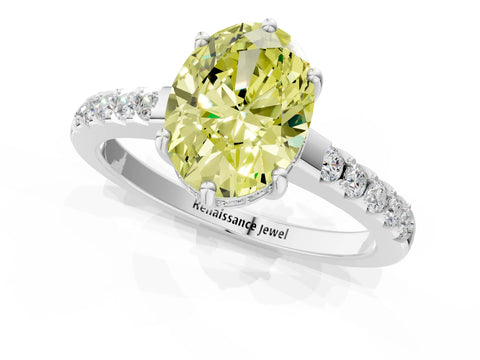 White gold Fancy Yellow Oval Cut Solitaire Diamond Engagement Ring with Pavé Band and Six-Prong Setting_13