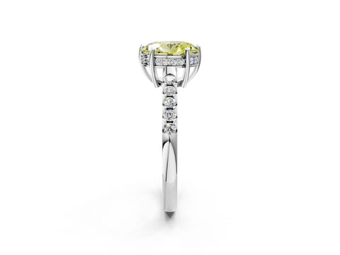 White gold Fancy Yellow Oval Cut Solitaire Diamond Engagement Ring with Pavé Band and Six-Prong Setting_14