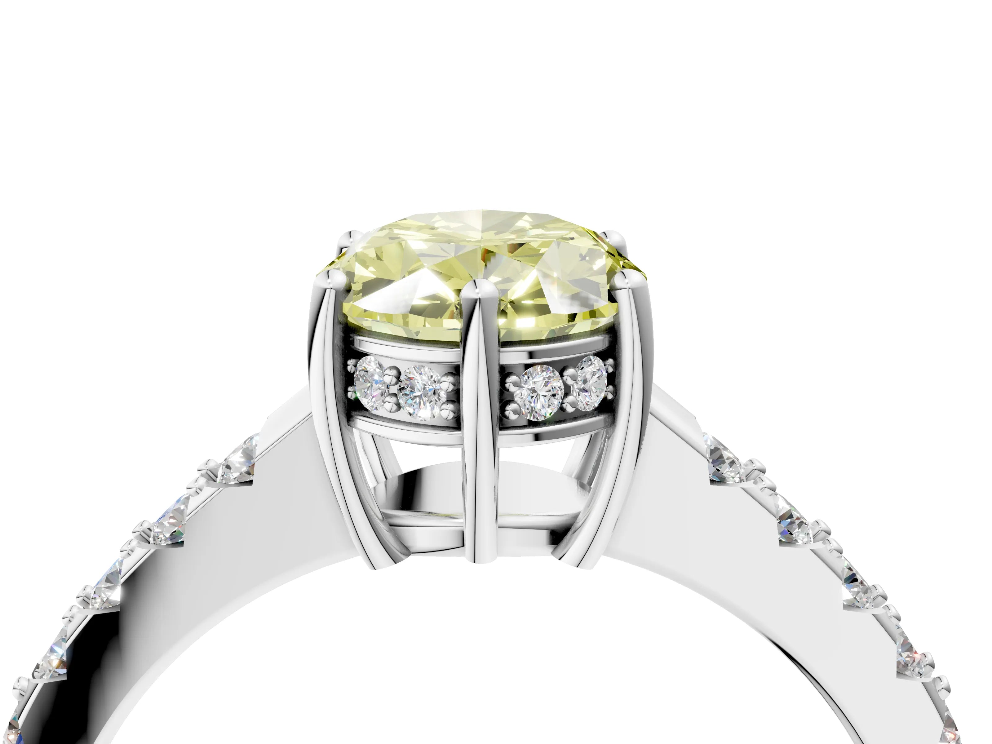 White gold Fancy Yellow Oval Cut Solitaire Diamond Engagement Ring with Pavé Band and Six-Prong Setting_16