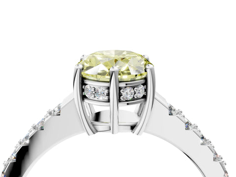 White gold Fancy Yellow Oval Cut Solitaire Diamond Engagement Ring with Pavé Band and Six-Prong Setting_16