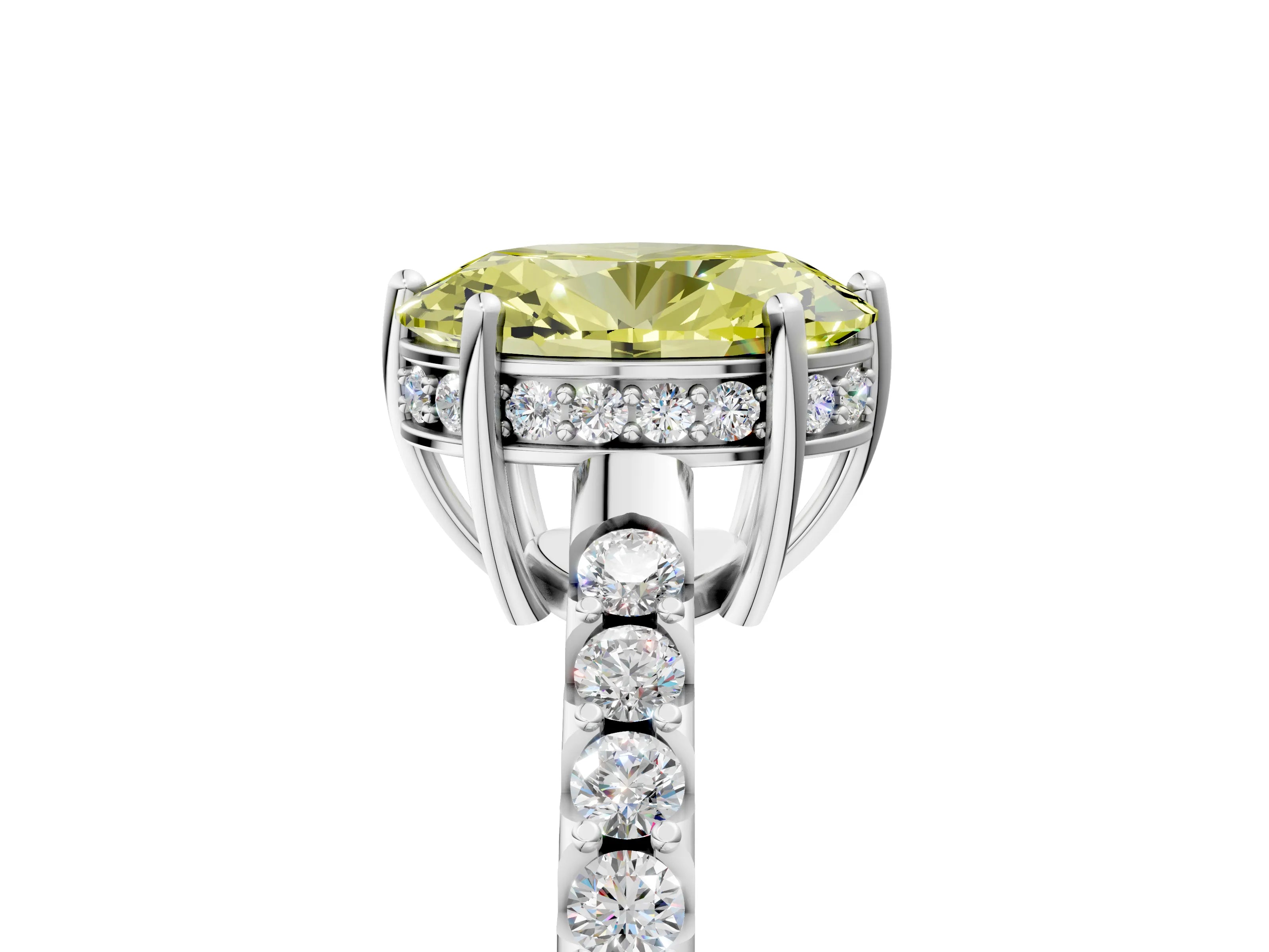White gold Fancy Yellow Oval Cut Solitaire Diamond Engagement Ring with Pavé Band and Six-Prong Setting_17