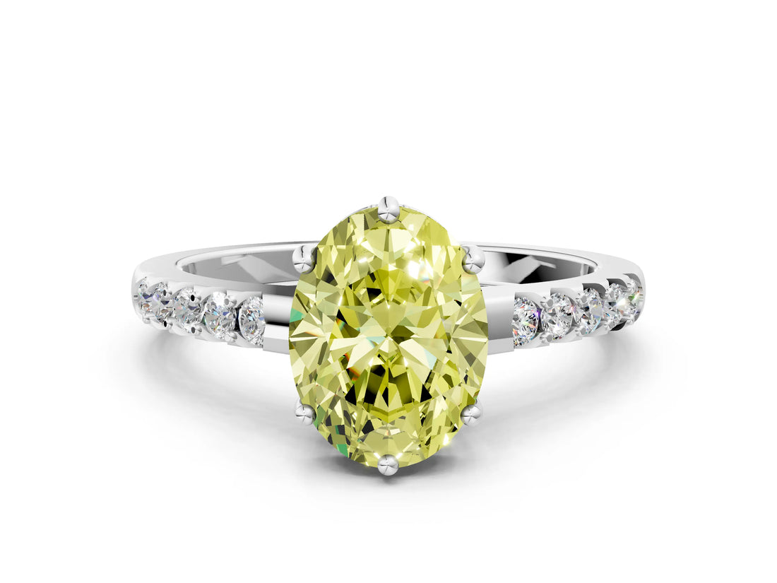 White gold Fancy Yellow Oval Cut Solitaire Diamond Engagement Ring with Pavé Band and Six-Prong Setting_24