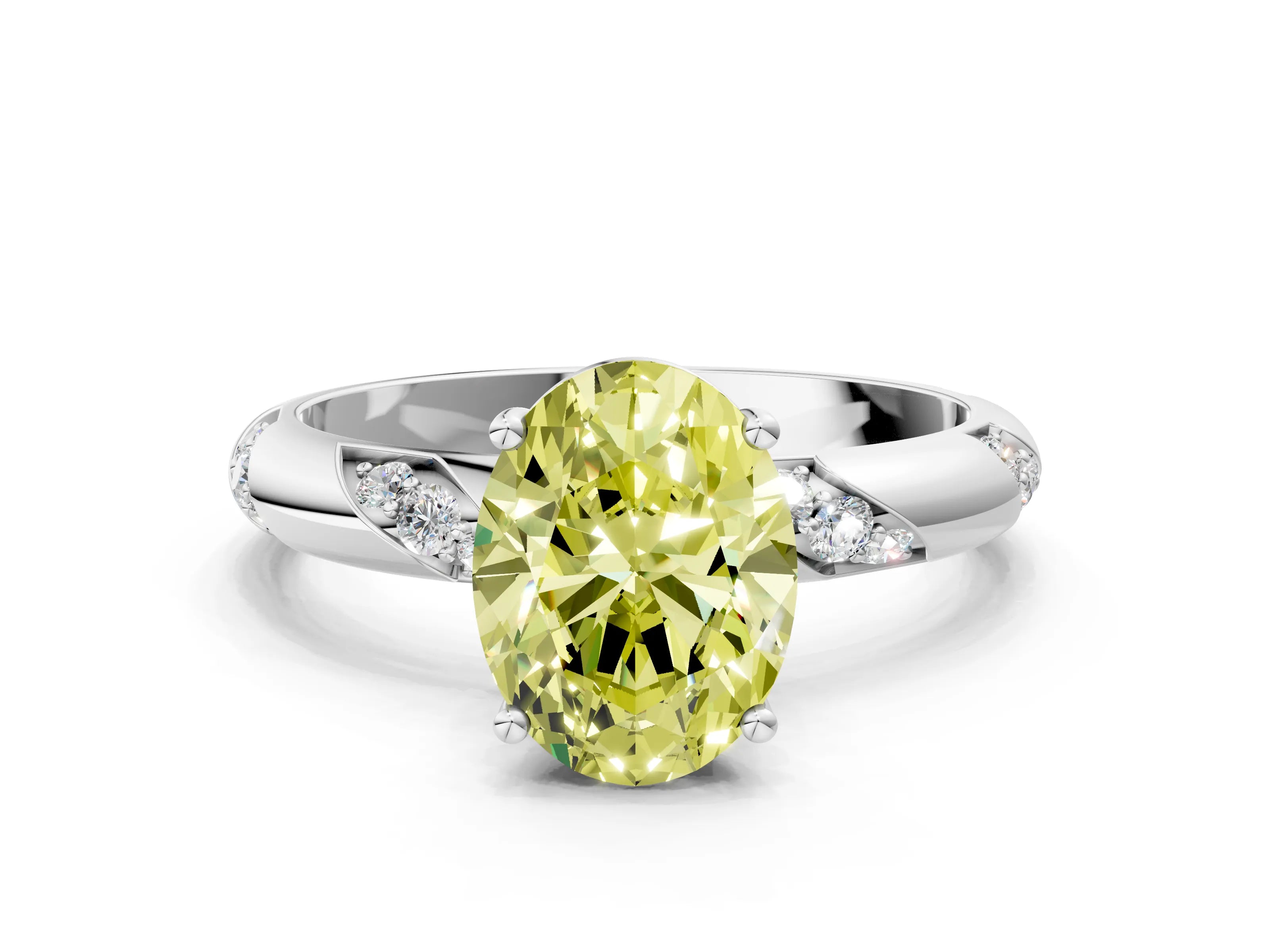White gold Fancy Yellow Oval Cut Solitaire Diamond Engagement Ring with Twisted Pave Band and Four-Prong Setting_19