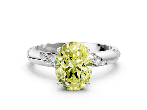 White gold Fancy Yellow Oval Cut Solitaire Diamond Engagement Ring with Twisted Pave Band and Four-Prong Setting_19