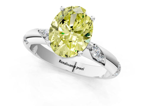 White gold Fancy Yellow Oval Cut Solitaire Diamond Engagement Ring with Twisted Pave Band and Four-Prong Setting_20