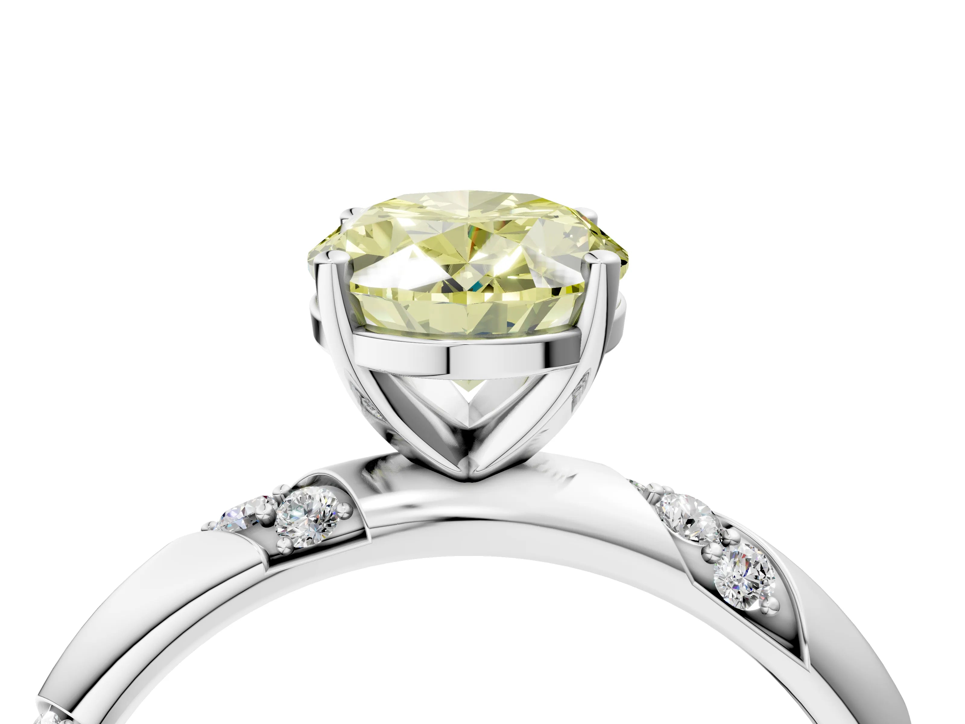 White gold Fancy Yellow Oval Cut Solitaire Diamond Engagement Ring with Twisted Pave Band and Four-Prong Setting_23