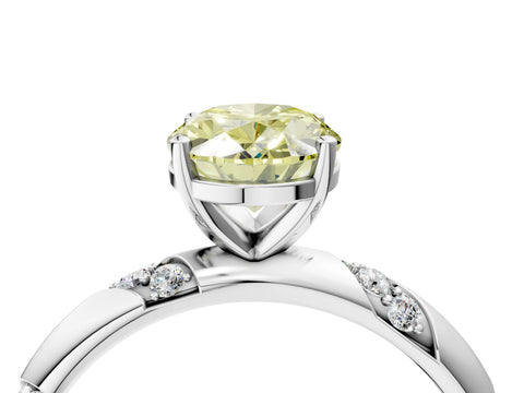 White gold Fancy Yellow Oval Cut Solitaire Diamond Engagement Ring with Twisted Pave Band and Four-Prong Setting_23