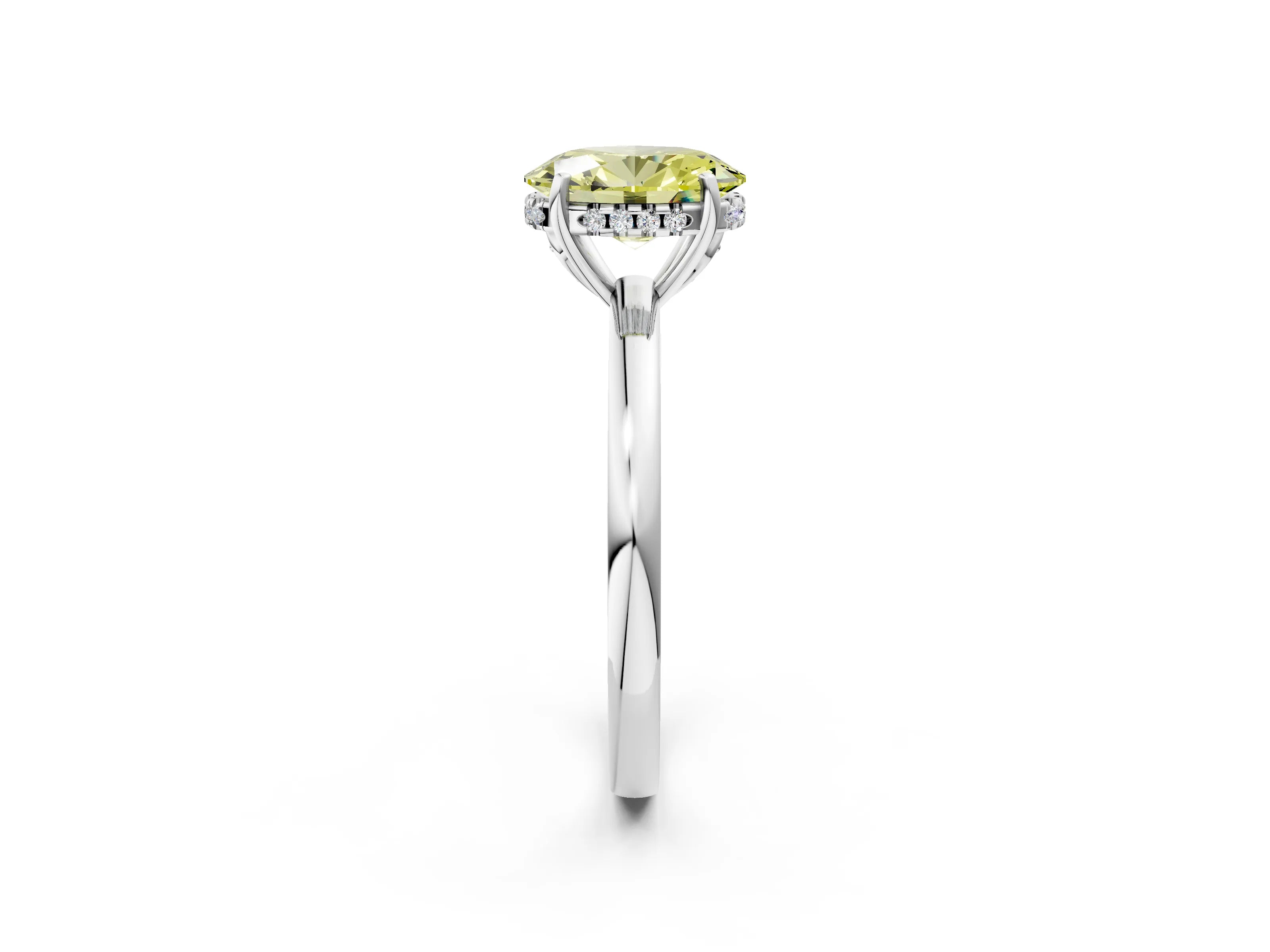 White gold Fancy Yellow Oval Cut Solitaire Diamond Ring with Prong Setting and Plain Band_2