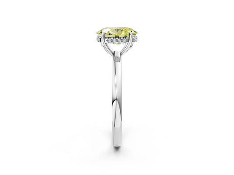 White gold Fancy Yellow Oval Cut Solitaire Diamond Ring with Prong Setting and Plain Band_2
