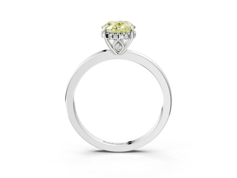 White gold Fancy Yellow Oval Cut Solitaire Diamond Ring with Prong Setting and Plain Band_3