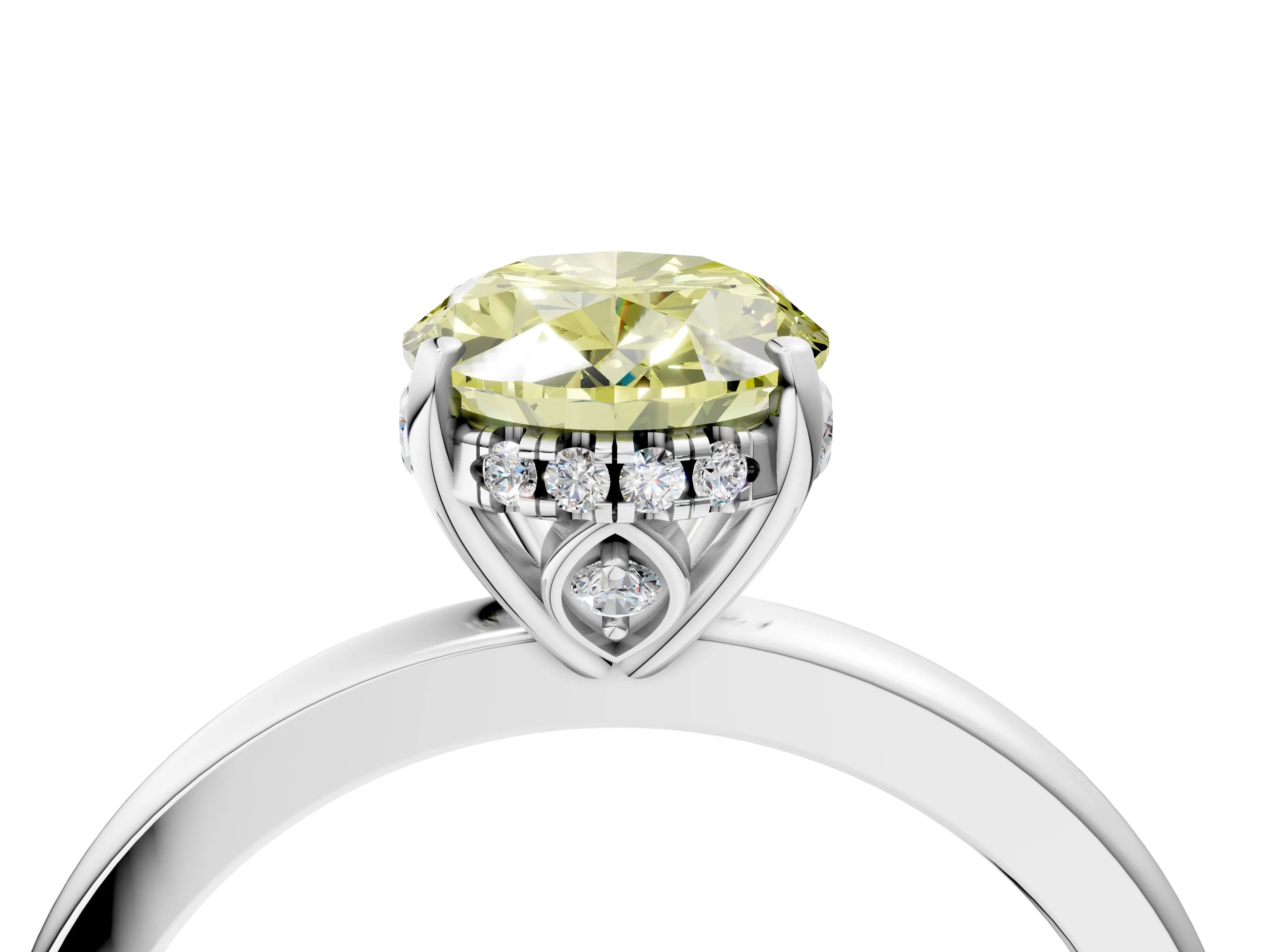 White gold Fancy Yellow Oval Cut Solitaire Diamond Ring with Prong Setting and Plain Band_4