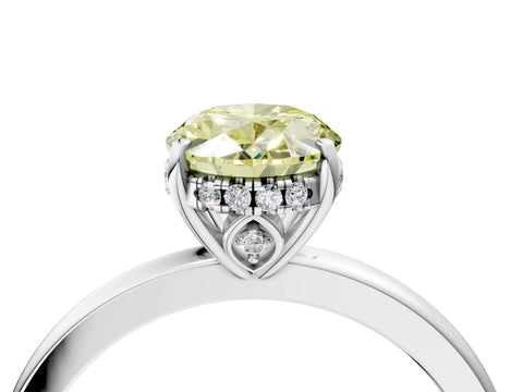 White gold Fancy Yellow Oval Cut Solitaire Diamond Ring with Prong Setting and Plain Band_4