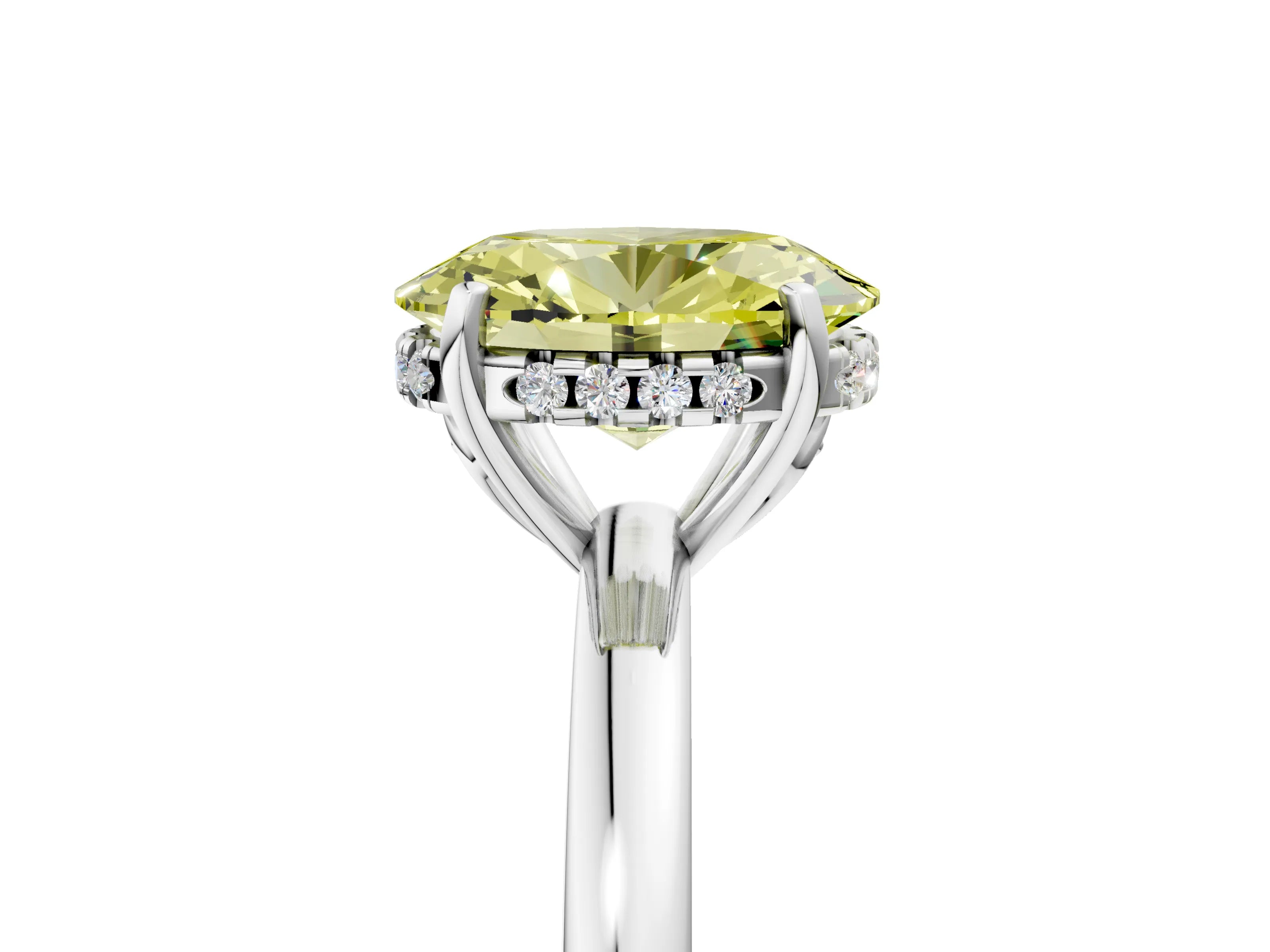White gold Fancy Yellow Oval Cut Solitaire Diamond Ring with Prong Setting and Plain Band_5